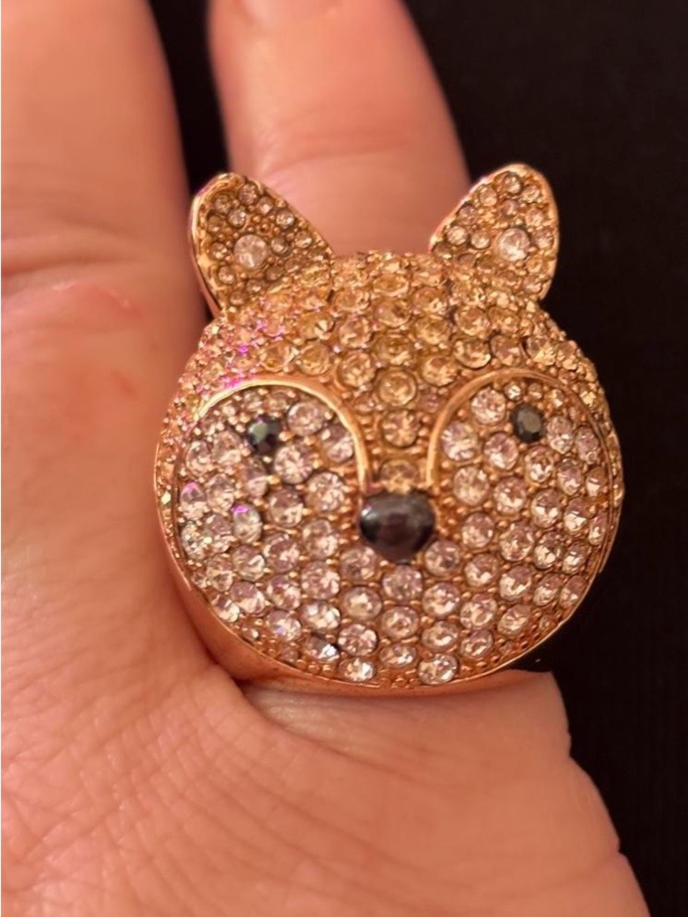 Fossil Rose Gold Pave Crystal Fox Statement Ring Size 7.5